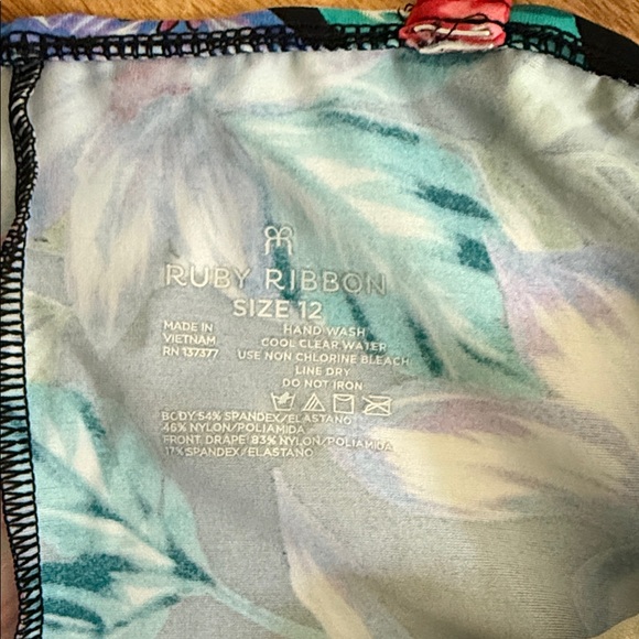 Ruby Ribbon Floral One Piece Swimsuit - Black, Red, Blue, Green - Picture 3 of 3